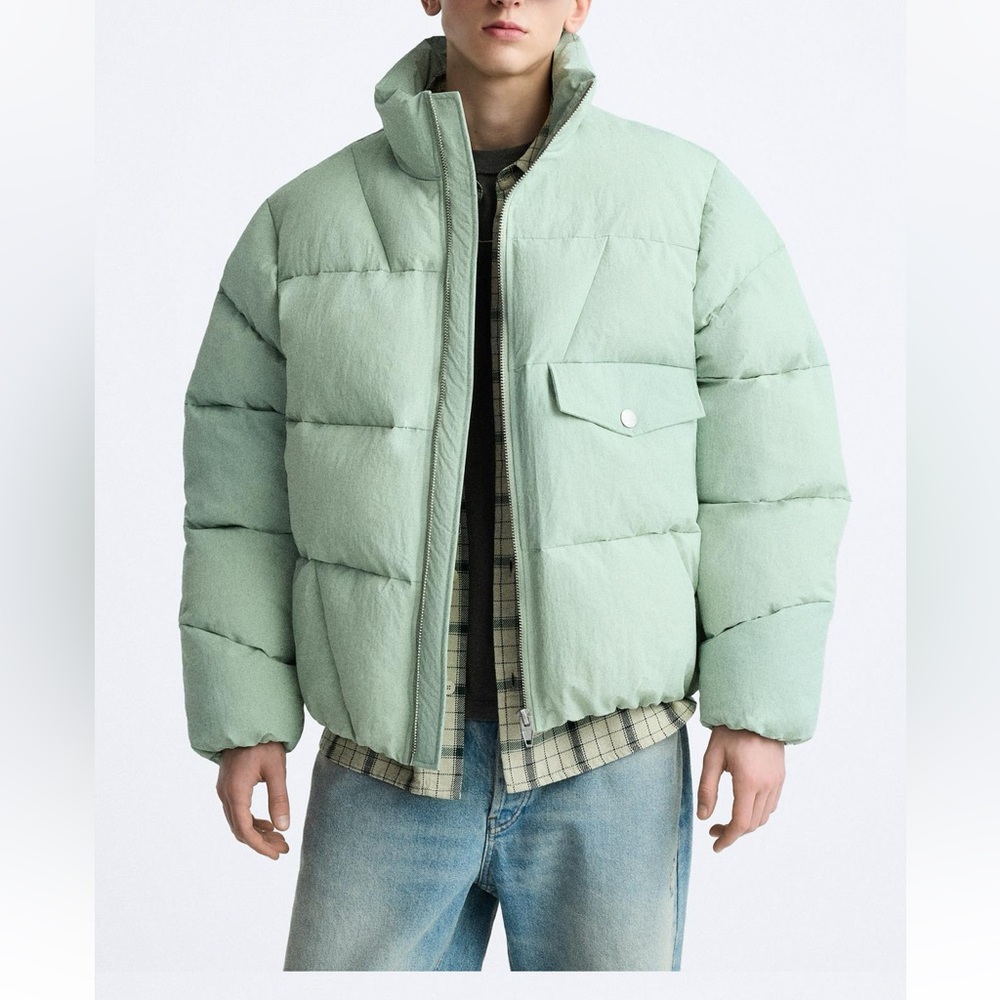 ZARA puffer jacket in greenish color